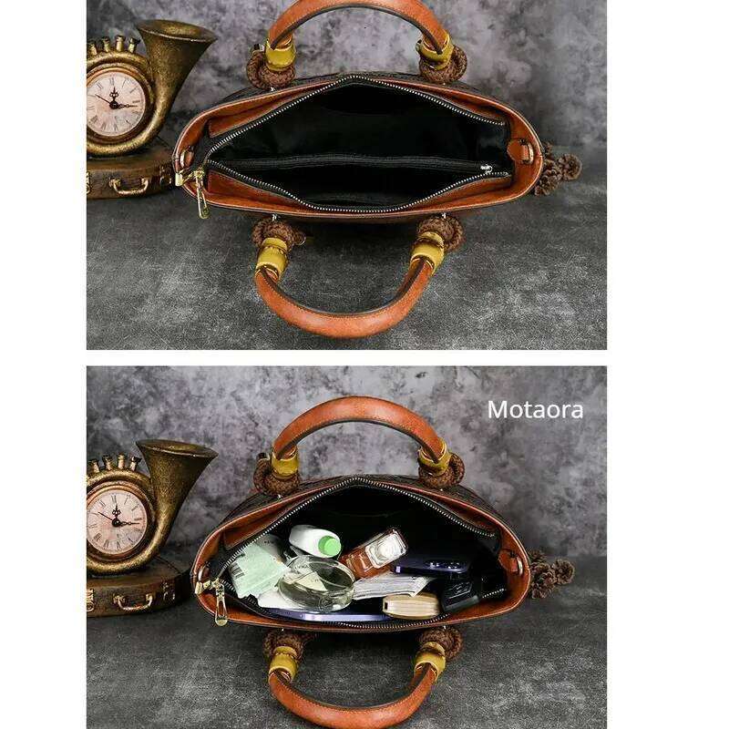 MOTAORA Bamboo Handle Tote Bag For Women Large Capacity Embossed Leather Crossbody Purse Vintage Handbag With Adjustable Strap KABAHEBINGJUE