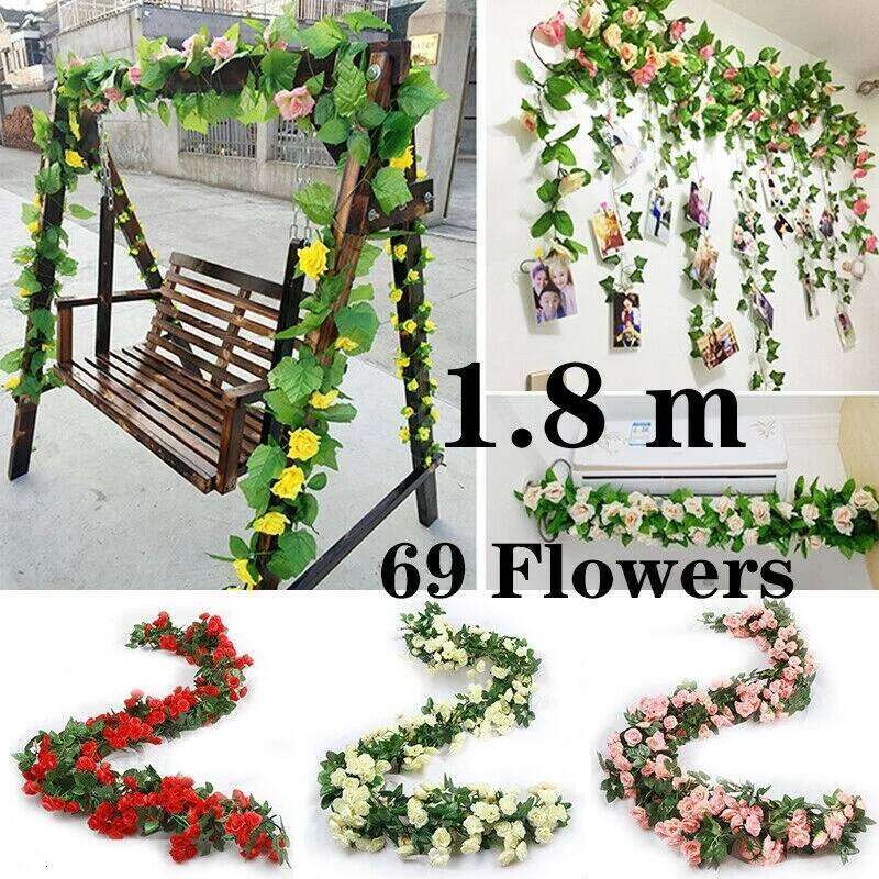 Artificial Rattan Fake Flower Plant Vine Decoration Wall Hanging Rose Home Decor Accessories Wedding Decorative Wreath W260130