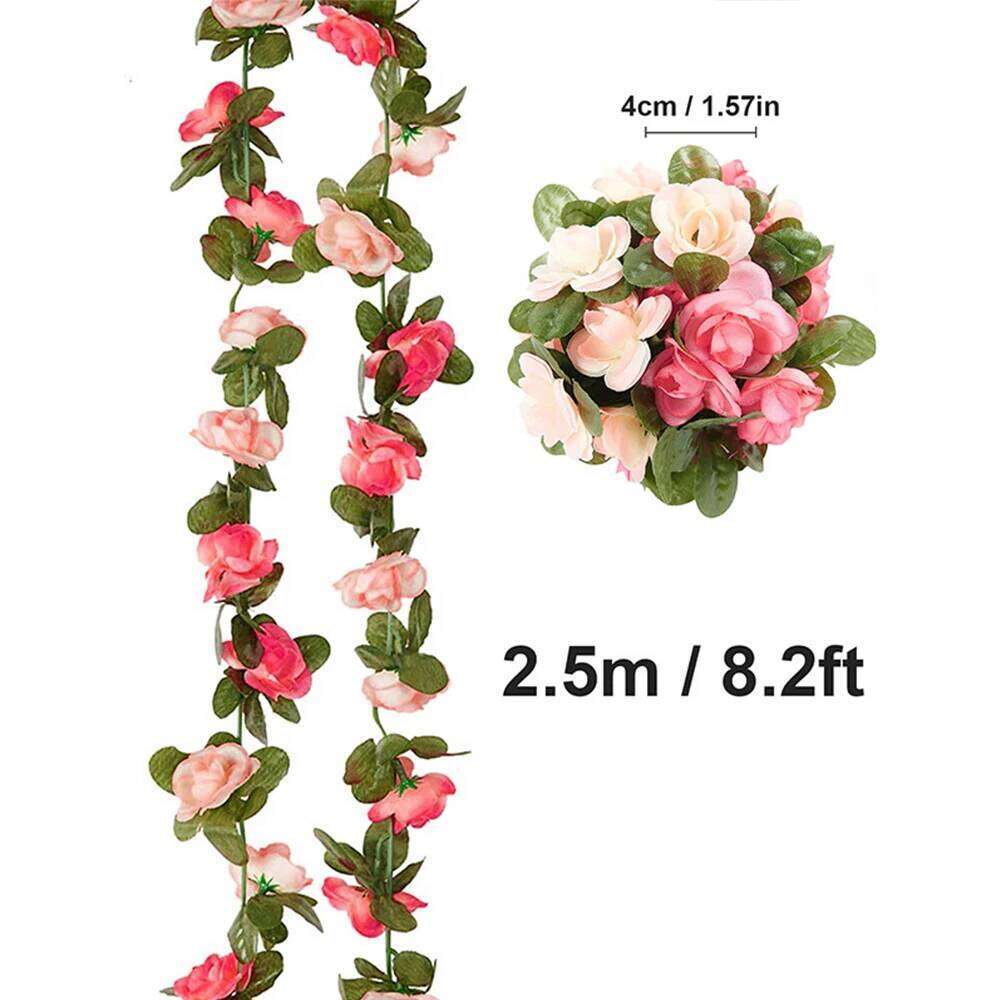 Artificial Rose Vines with Green Leaves Hanging Fake Roses Vine for Room Party Home Wedding Birthday Christmas Wall Arch Decor Y260130