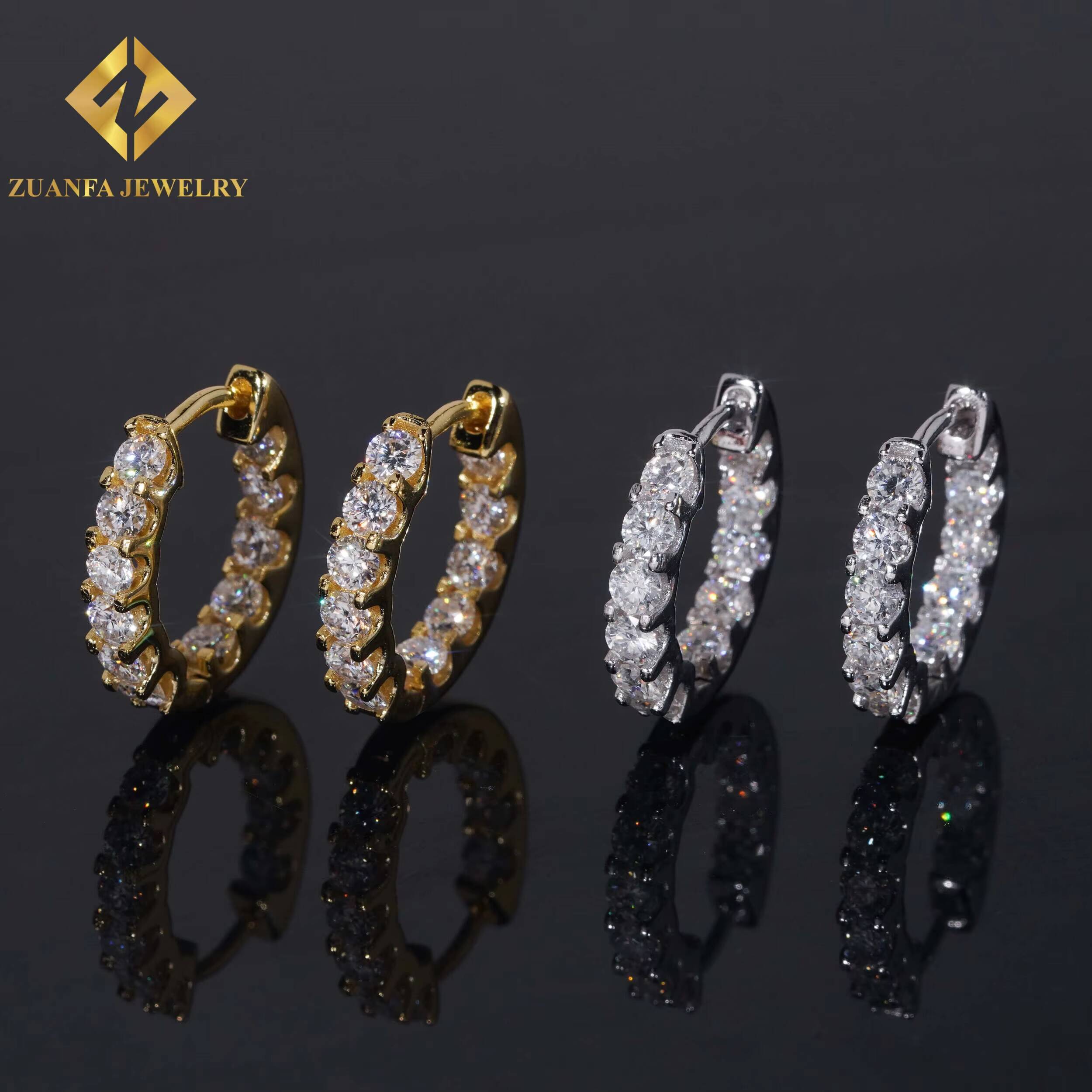 Fashion Women Tennis Earrings Luxury 925 Sterling Silver Jewelry 3MM VVS Moissanite Diamond Hoop Earrings for Engagement