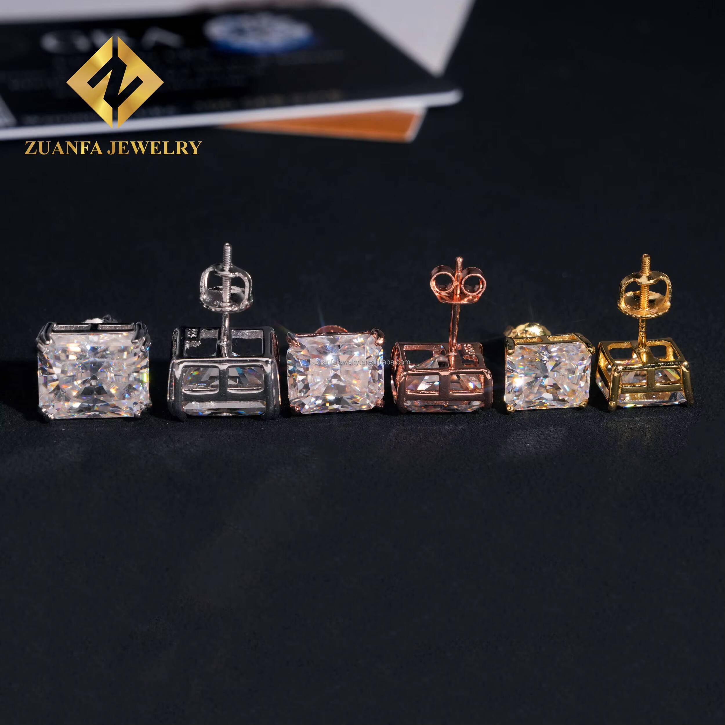 Ready to Ship Retail Price Earrings Jewelry Radiant Fancy Cut Vvs1 Moissanite Diamond 925 Sterling Silver Men Stud Earrings