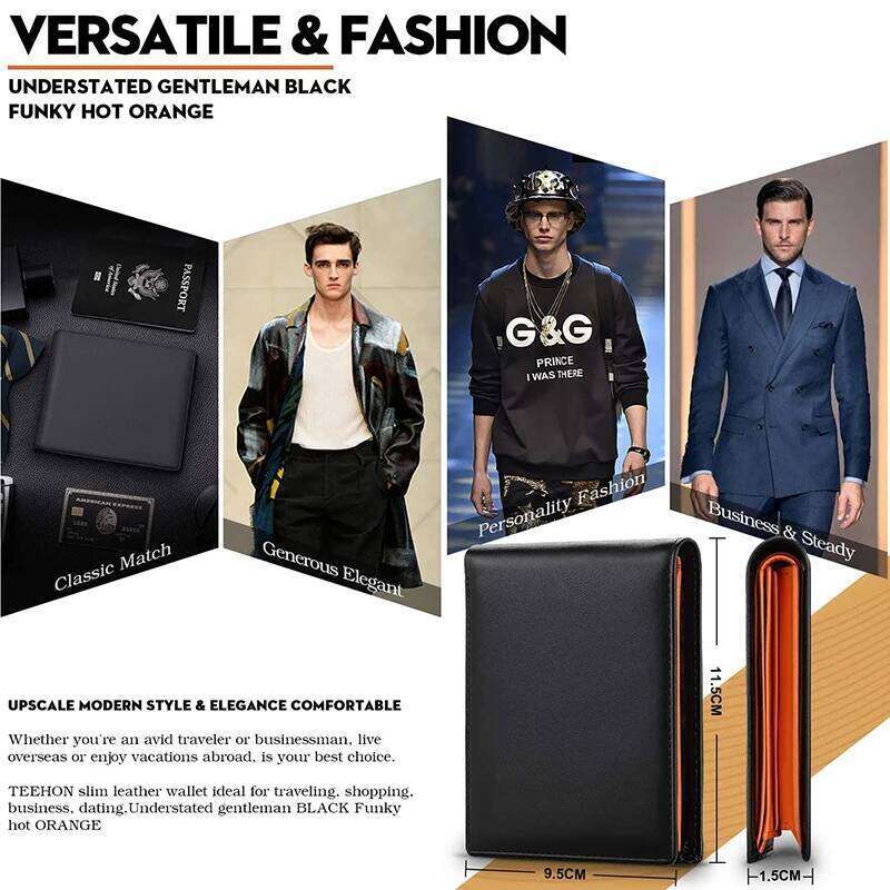 Wallets Mens Slim RFID Blocking Genuine Leather with Coin Pocket 2 Banknote Compartments 10 Holders Wallet for Men Z260130