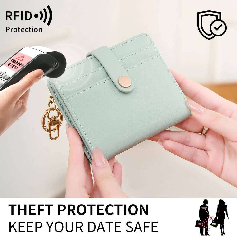 Ultra-Thin RFID Blocking Double Fold Credit Wallet for Women with Multiple Card Slots & Keychain, Functional Coin Purse Z260130