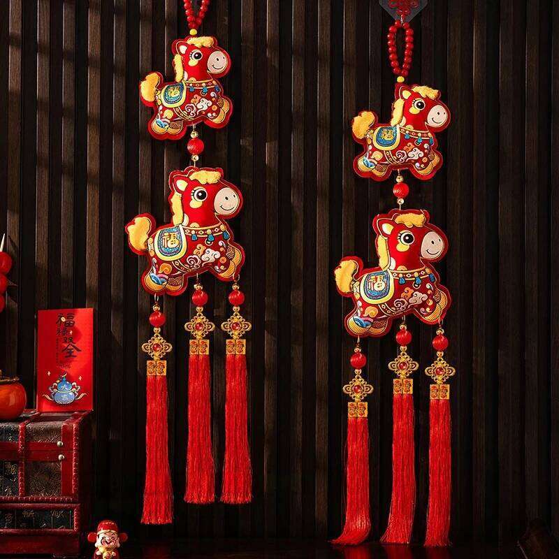 New 2026 Lion Dance Koi Hanging Ornament With Tassel Horse Year Traditional Door Pendant Spring Festival Tet Party