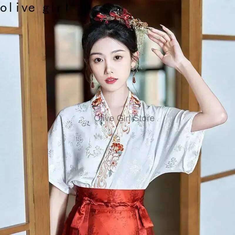 Large Size Chinese Traditional Women's Top Printing Shirt Summer Embroidery Blouse For Women Hanfu Oversized