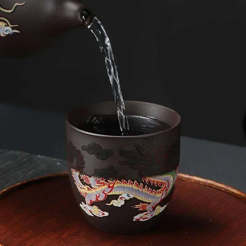 1Pcs Dragon And Phoenix Temperature Change Purple Sand Changes Color In Hot Water Household Tea Cup