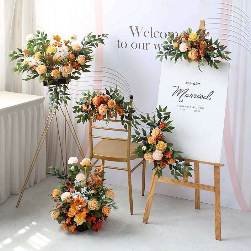 Arch Orange Autumn Artificial Wedding Flower Row Pre-Function Area Stage Background Floral Decoration W260130