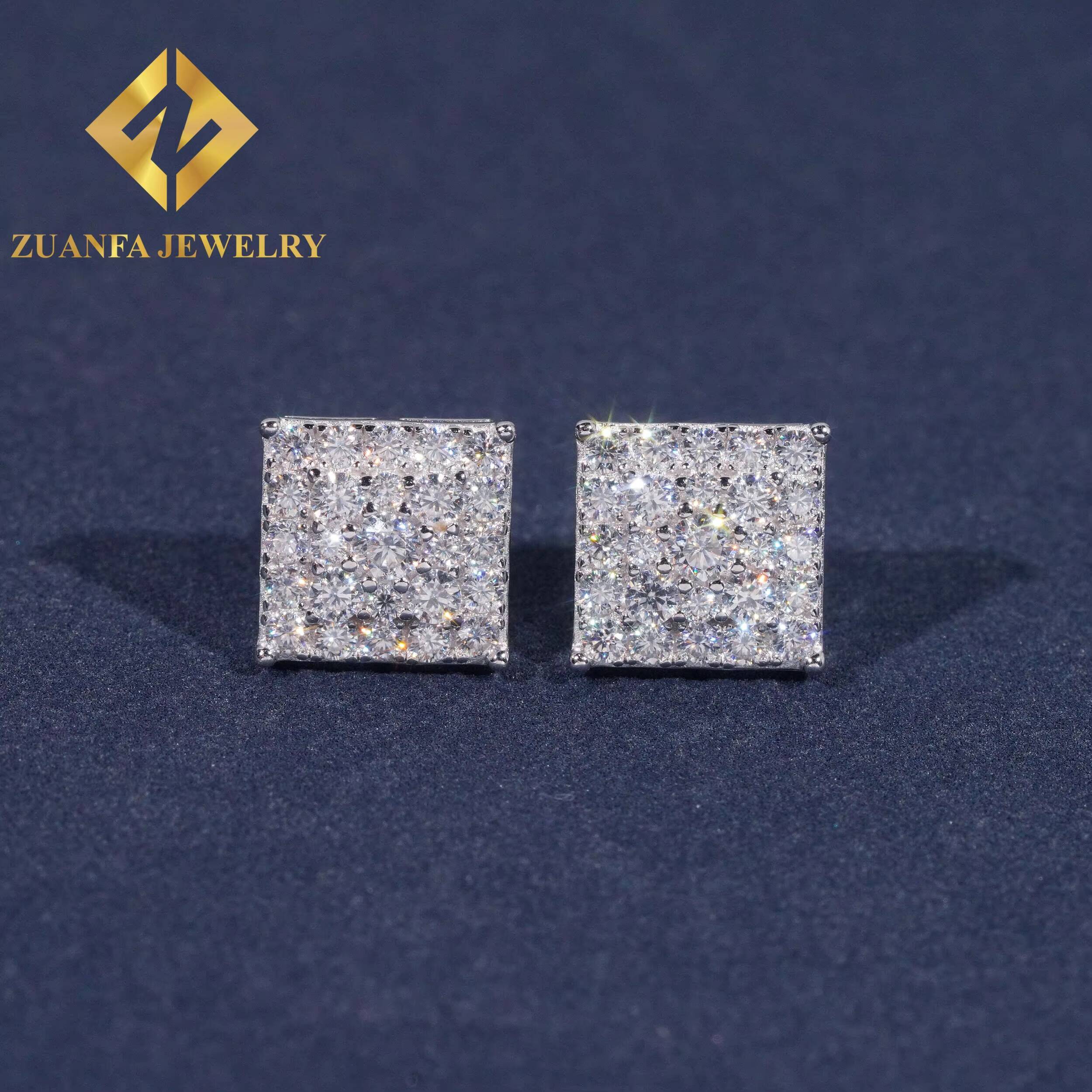 Fashionable Luxurious Square Shape Stud Earring 925 Sterling Silver VVS Moissanite Stud Earring for Men