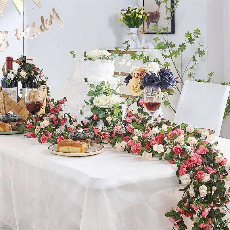 2.5m Rose Artificial Silk For Garland Fake Plant Flowers Vine Home Room Wall Hanging Wedding Garden DIY Arch Decoration Y260130