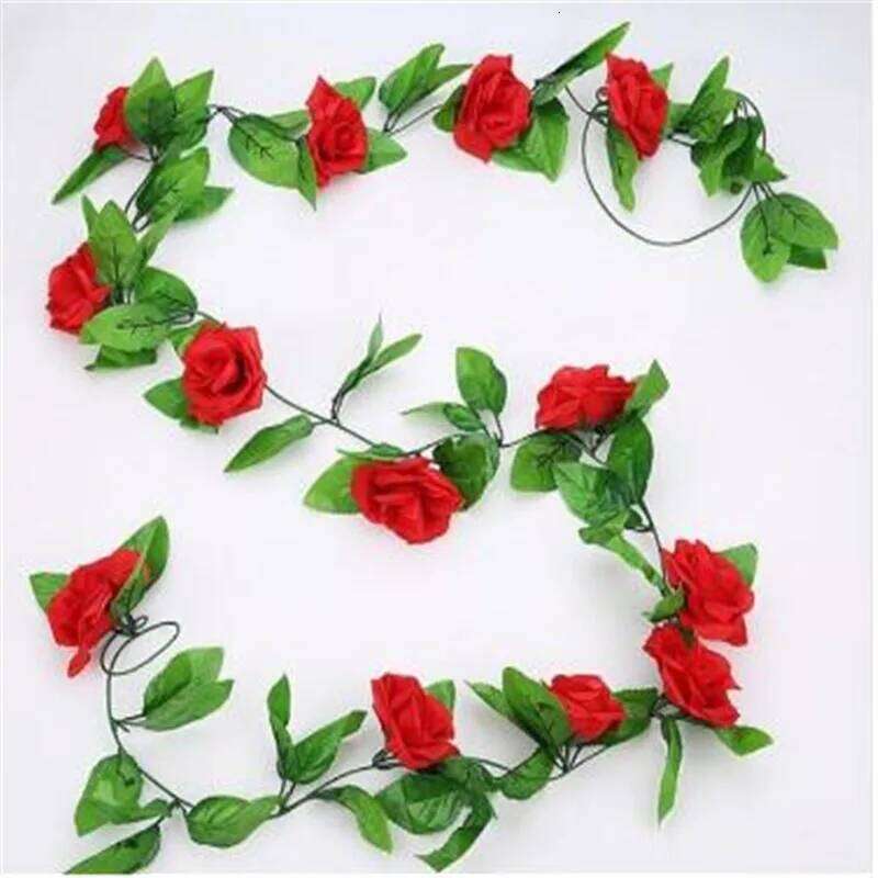 Simulated silk vine with 9 roses for weddings, celebrations, floral arrangements, air conditioning pipes, attics, home decor Y260130