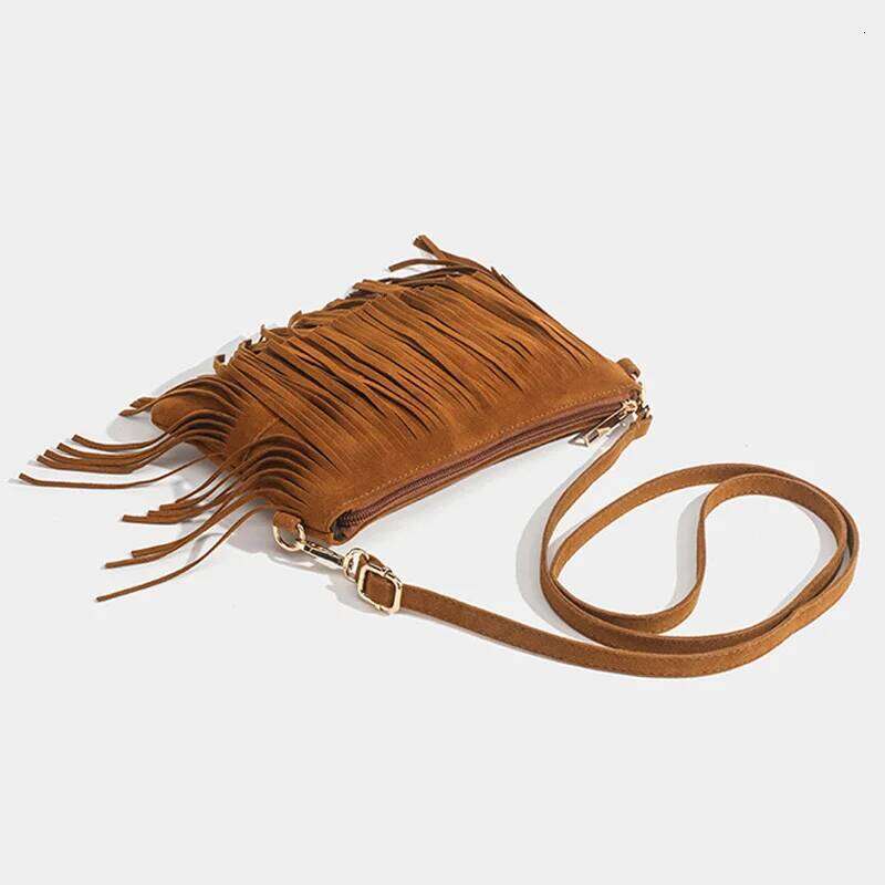 Vintage Tassel Crossbody Bags, Women's Versatile Shoulder Bag, Boho Style Fringe Square Purse, Ladies Handbags For Gift