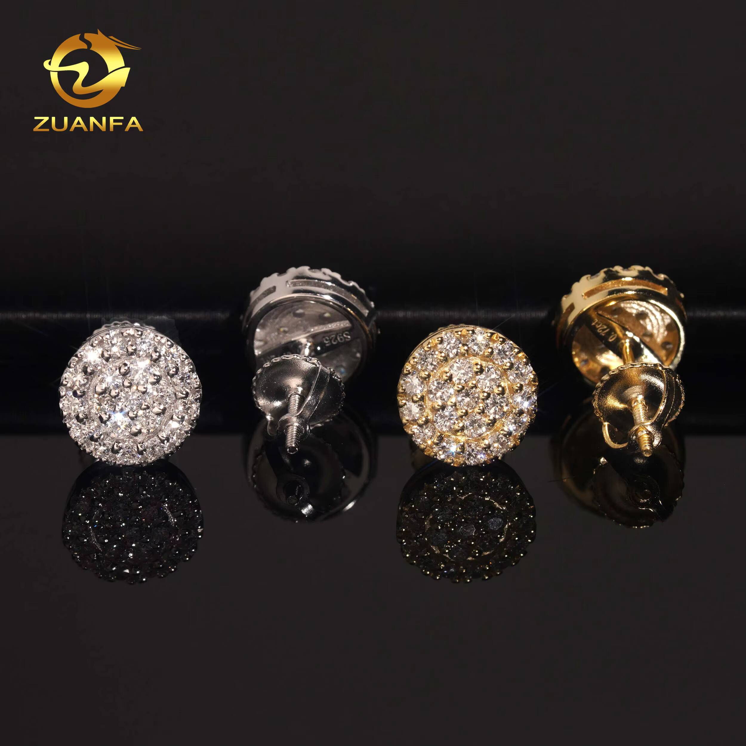 Trendy 9mm Fashion Round Full Iced Out Hip Hop Earring Cluster Lab Diamond 925 Sterling Silver Iced Out Screw Back Earrings