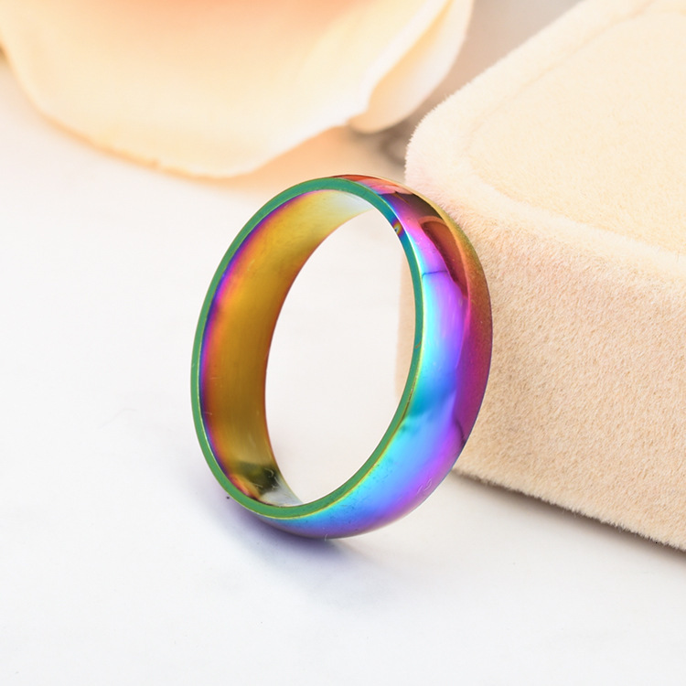 New Colorful Glare Rainbow Korean Version Hot Selling Curved Stainless Ring Titanium Steel Source