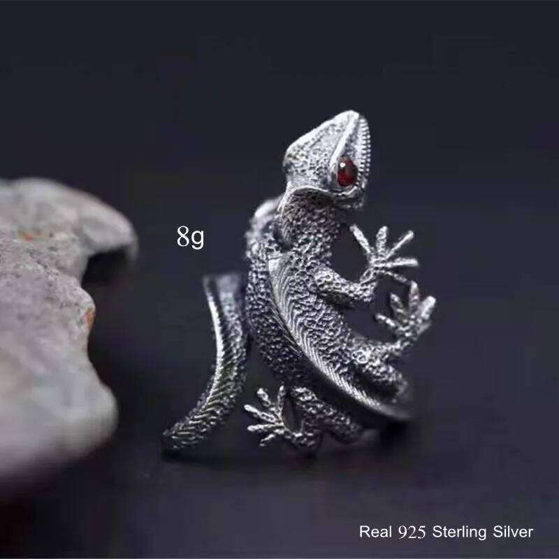Buyee 925 Sterling Silver Male Big Finger Elegant Lizard Open Ring for Men Women Fashion Unique Animal Fine Jewelry Circle XJ260130
