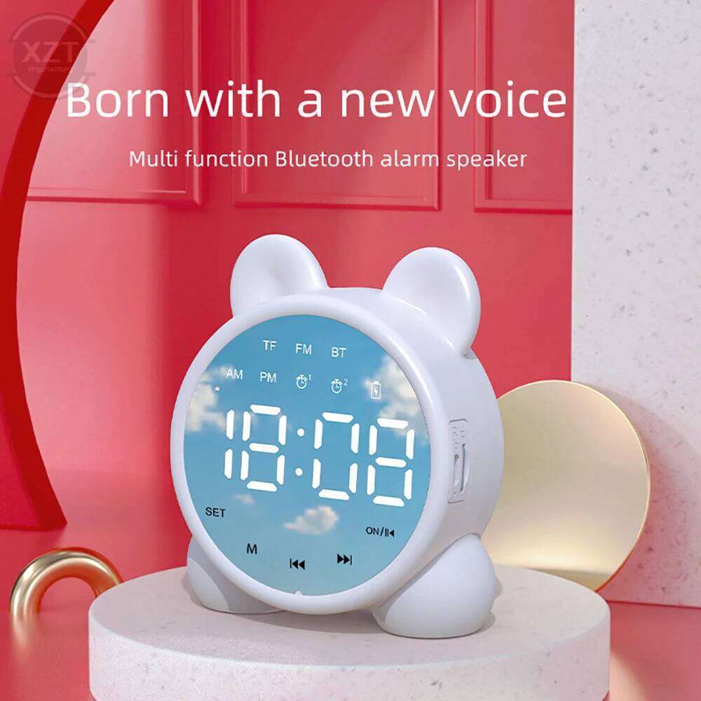 Wireless Bluetooth Small Household Desktop Alarm Clock Subwoofer Music Player TF Card Mini Speaker Box Children's W260130