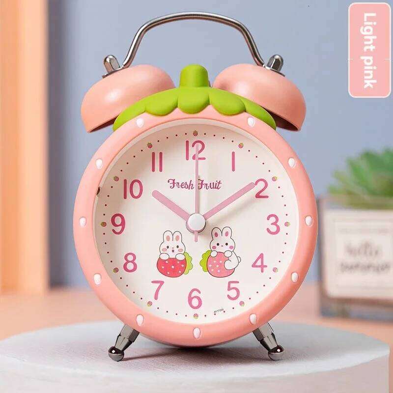 Creative Big Bell Strawberry Alarm with Nightlight for Children Students Simple and Silent Bedside Sleepy Clock W260130