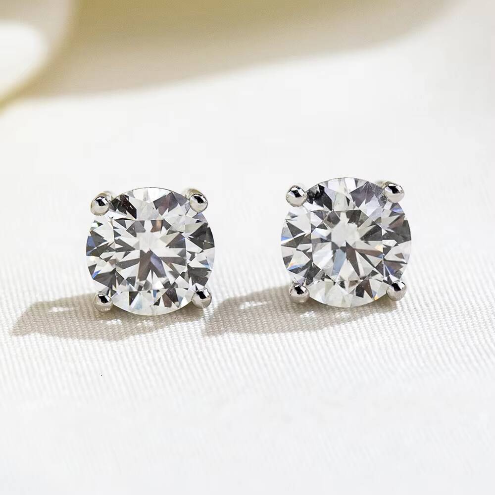 Ready to Ship Factory Price MSE-016 9K White Gold Round Cut Lab Grown Diamond Stud Earrings