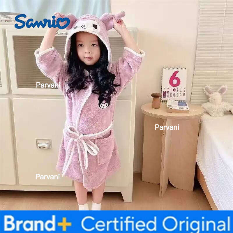 Sanrio Anime Cinnamoroll Children Flannel Pajamas Robe Kuromi Winter Kids Bathrobe My Melody Girl Homewear Child Sleepwear 2-12Year H260130