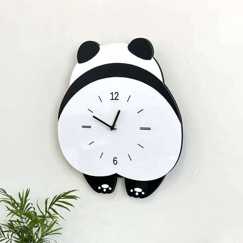 Panda Swing Creative Cartoon Wall Simple and Modern Living Room, New Home Wall-mounted Clock, Silent Dining Room Clock W260130