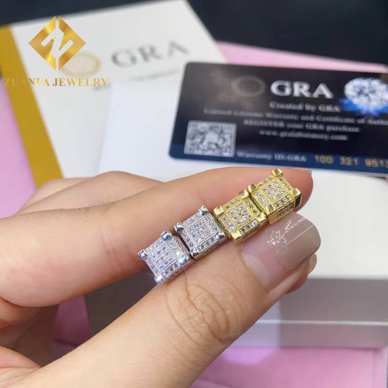 925 Sterling Silver VVS Moissanite Iced Out Stud Earring with GRA Past Diamond Test Moissanite 82mm Stud Earring Mens Women