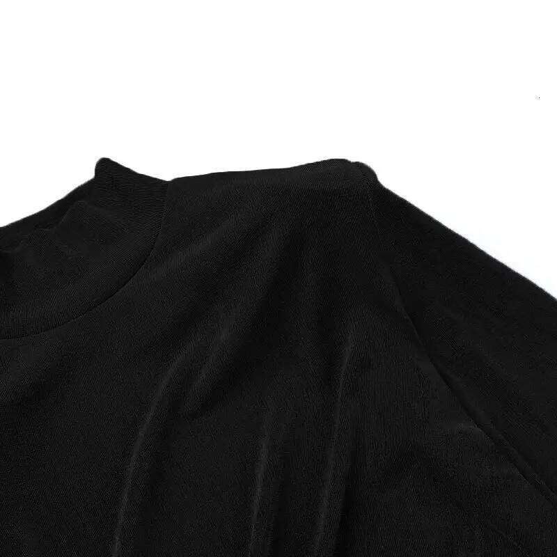 Women's 2024 Spring Autumn New Sexy Fashion Skinny High Neck Solid Color Patchwork Long Sleeved Ruched Wrapped Hip Bottom Dress XJ260130