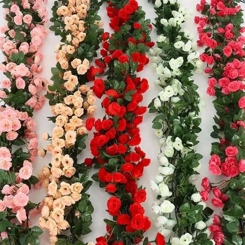 2.5m 1.8m Flower For Garland White Pink Home Room Wedding Decoration Silk Artificial Rose Vine Han Y260130