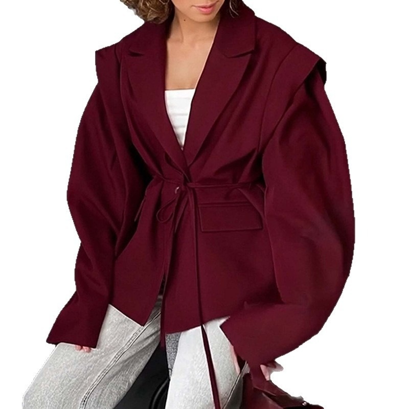 Spring new style slimming waist-catching lace-up loose and versatile v-neck coat for women