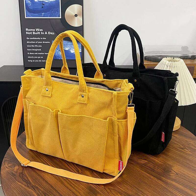 Warm Corduroy Tote Spacious Handbag Shopping Stylish & Practical Shoulder Bag, Casual Minimalist Single Crossbody Bag Z260130