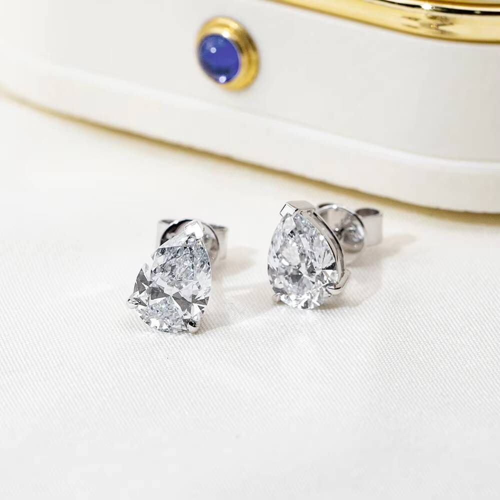 Ready to Ship MSE-513 9K White Gold 1ct Pear Cut Lab Grown Diamond Stud Earrings