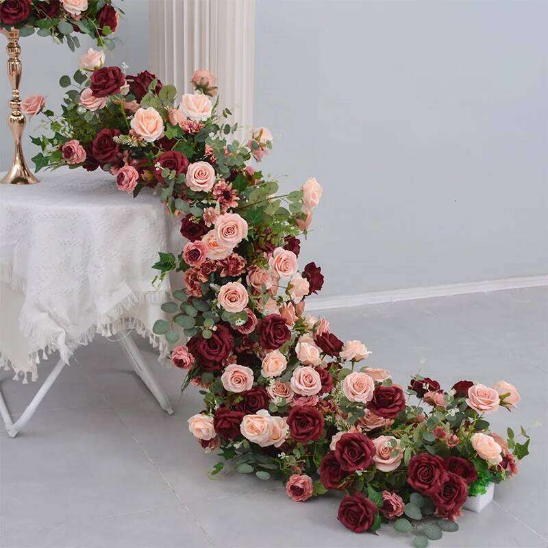 Retro Style Artificial Flowers For Wedding Decoration Long Runner Row Road Leading Flower Ball Floral Table Centerpiece Y260130