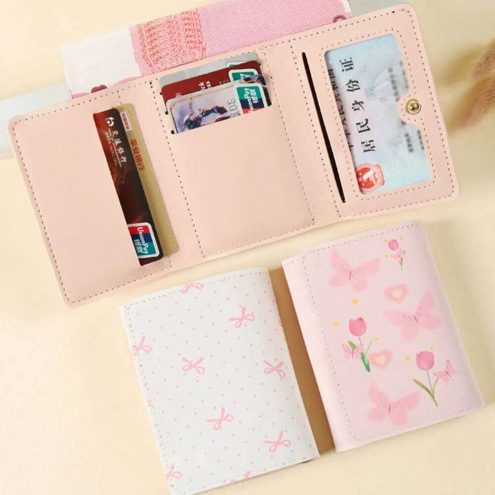 Cute Bow Wallet Women Sweet Pink Color Style Floral Purse Holder for Girl Portable Travel Cash Coin Photo Card Bag Z260130