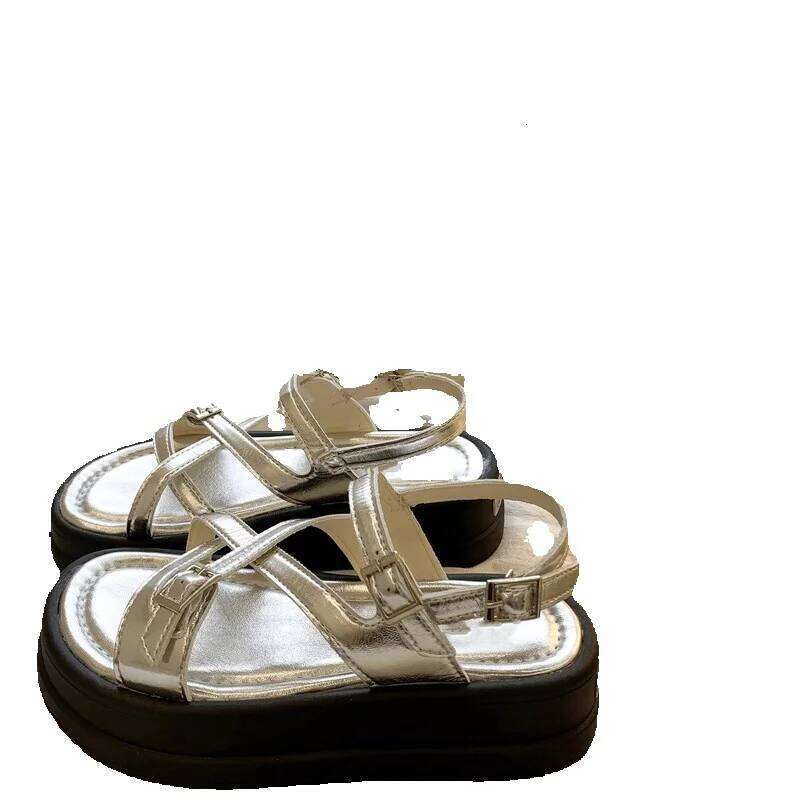 Free shipping Style Versatile Non-Slip Beach Roman for Women 2026 without box Summer New Silver Niche Platform Thick Sole Open-Toe Sandals