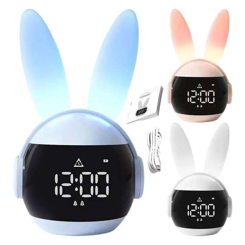 Rabbit Alarm Rainbow Animal Lamp Three Ways Wake Up Rechargeable Bedside Clock Creative Timing Night Light For Bedroom W260130