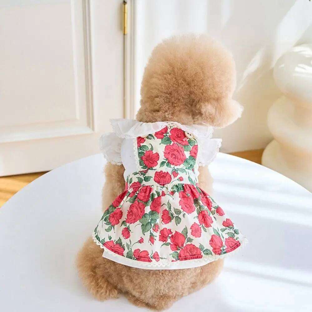 Supplies Cute Rose Flower Dog Dress Soft Breathable Cat Princess Skirt Thin Design Pet Summer Clothes Spring H260129