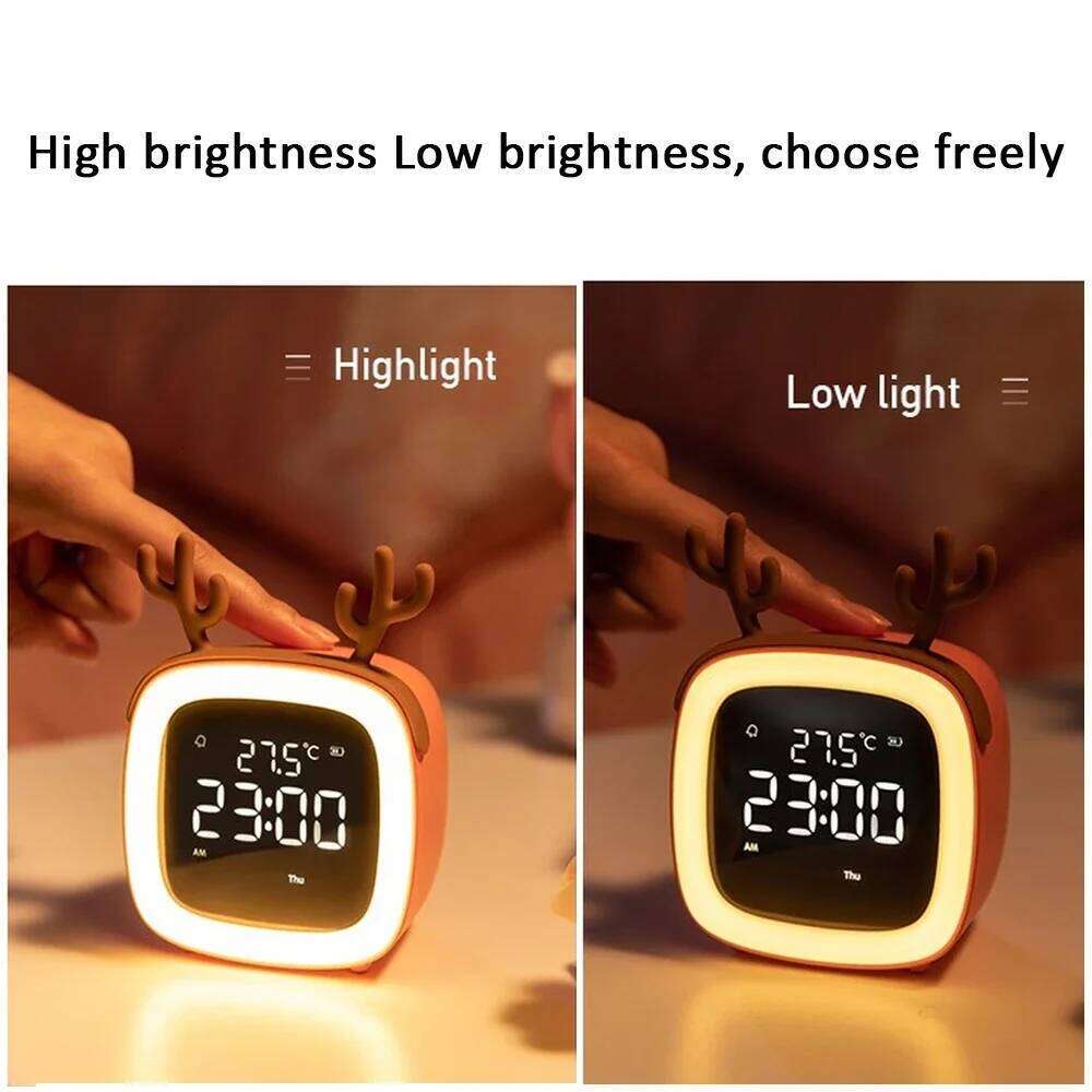 Novelty LED Night Light USB Rechargeable Electronic Alarm Clock for Children Student Gift Bedroom Bedside Cartoon Deer Bear Lamp W260130