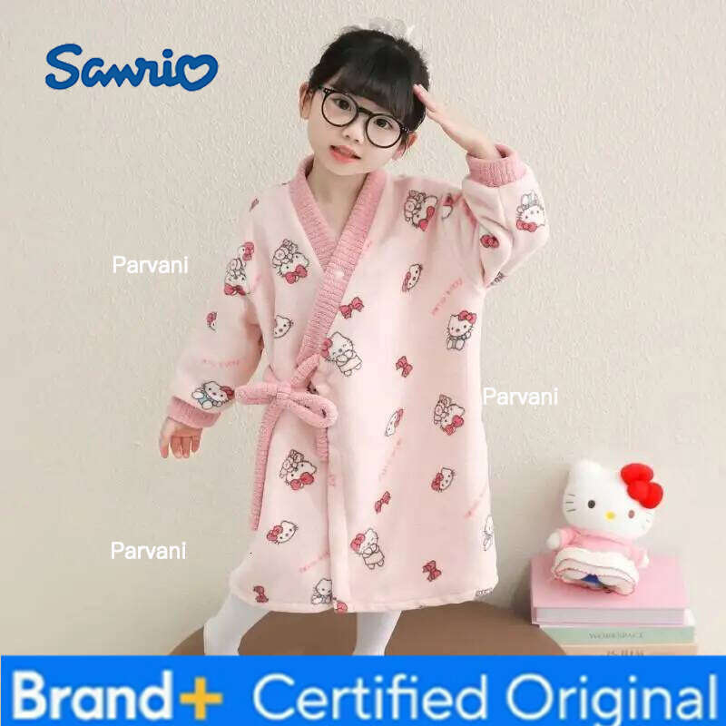 Sanrio Hello Kitty Nightgown Autumn and Winter 2025 New Flannel Thickened Girls Cartoon Cute Kt Cat Warm Home Bathrobe H260130