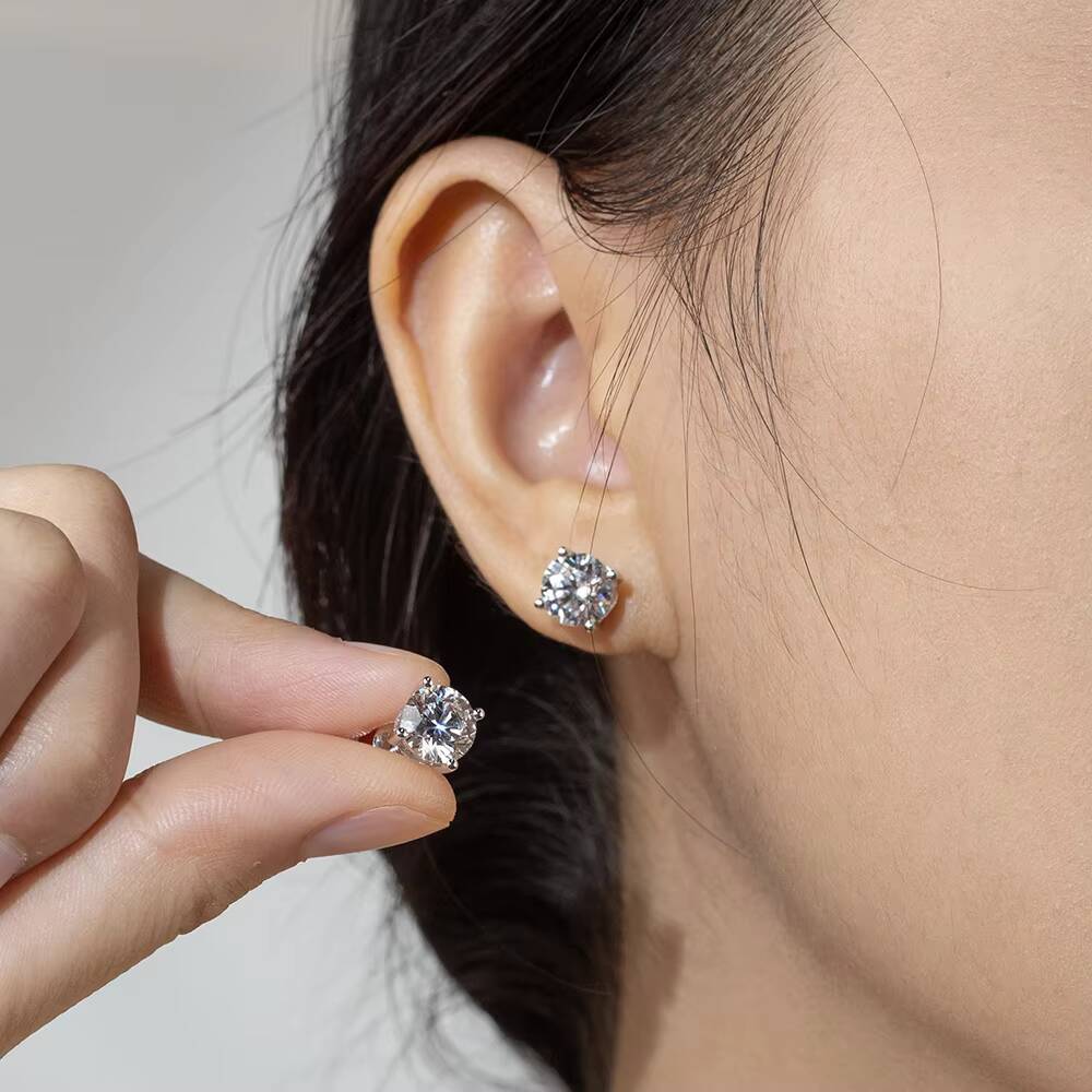 Messi Jewelry 9K Gold Engagement Earrings Gift for Girls 1CT Round Lab Grown Diamond Stud Earrings