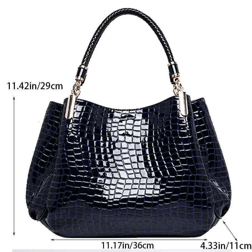 Large Capacity Tote Daily Commute Women's Shoulder Bag Crocodile Print Bright Face Handbag Shopping Z260130