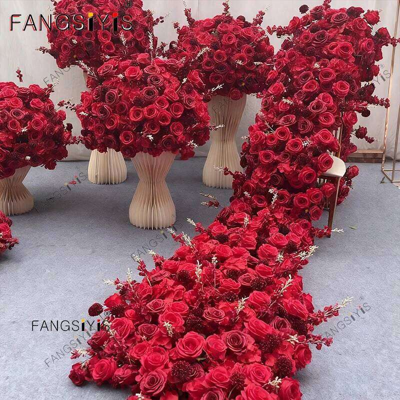 Romantic Red Series Rose Flower Row Decor Table Sofa Runner Wedding Floral Arrangement Accessories Event Party Supplies Display W260130