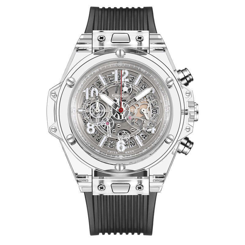 Transparent Crystal Multifunction Watch Silicone Strap Kaleidoscope Dial Water Resistant Sport Unisex Wristwatch