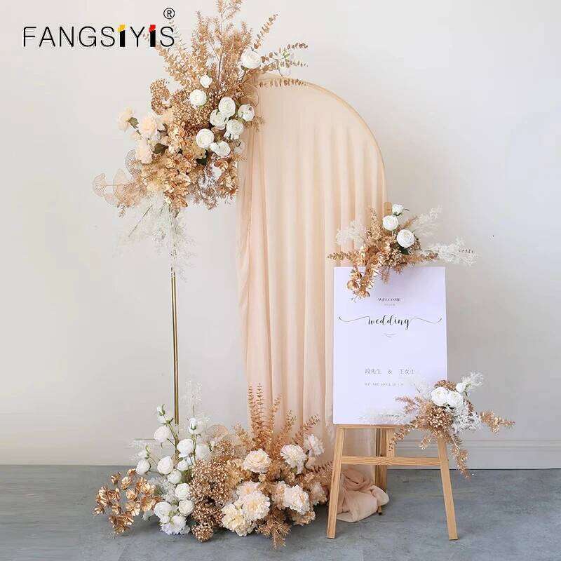 Custom Golden Leaf Plants Rose Flower Arrangement Wedding Backdrop Deco Wall Hanging Table Floral Row Window Display W260130