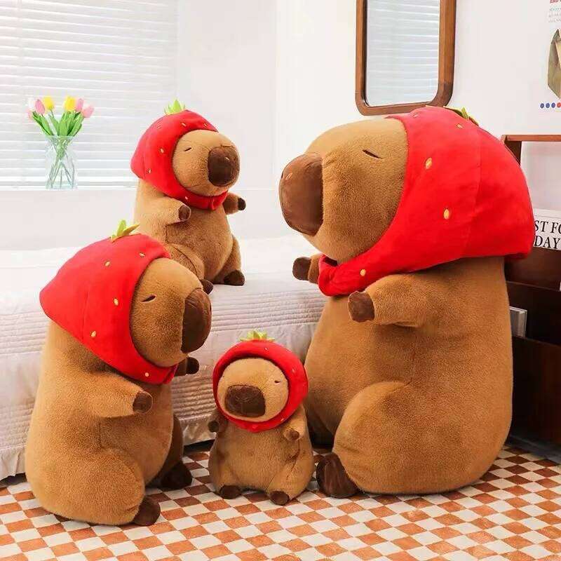 Cute Turtle Backpack Capibara Strawberry Hat Capybara Plush Toy Stuffed Animals Soft Doll Kids Toys Birthday Gift Pendant Decor Y260128