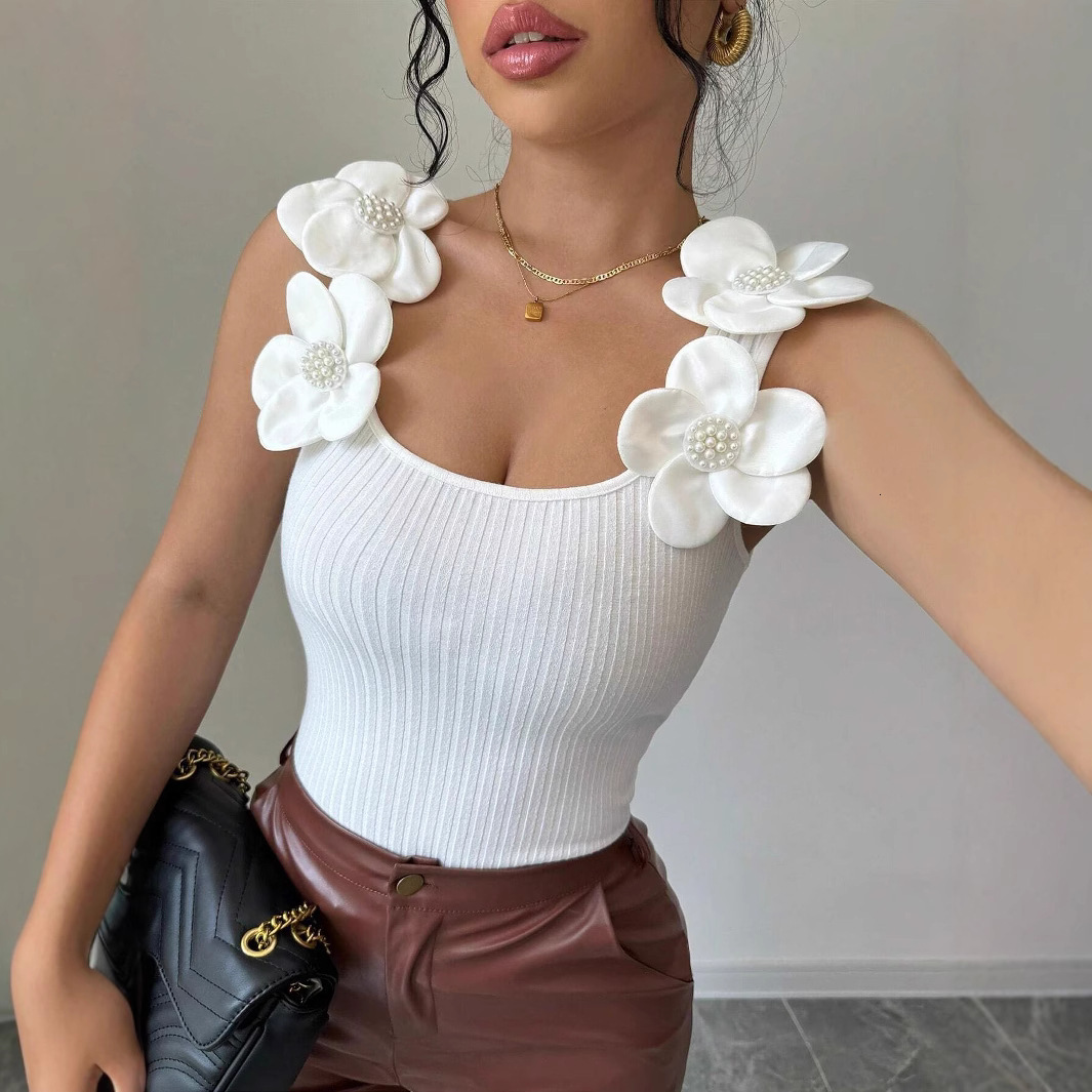 Luxury Brand Designer Clothes European And American Vest For Women, Summer New Fashionable And Elegant Casual Three-Dimensional Flower Decorated Knitt