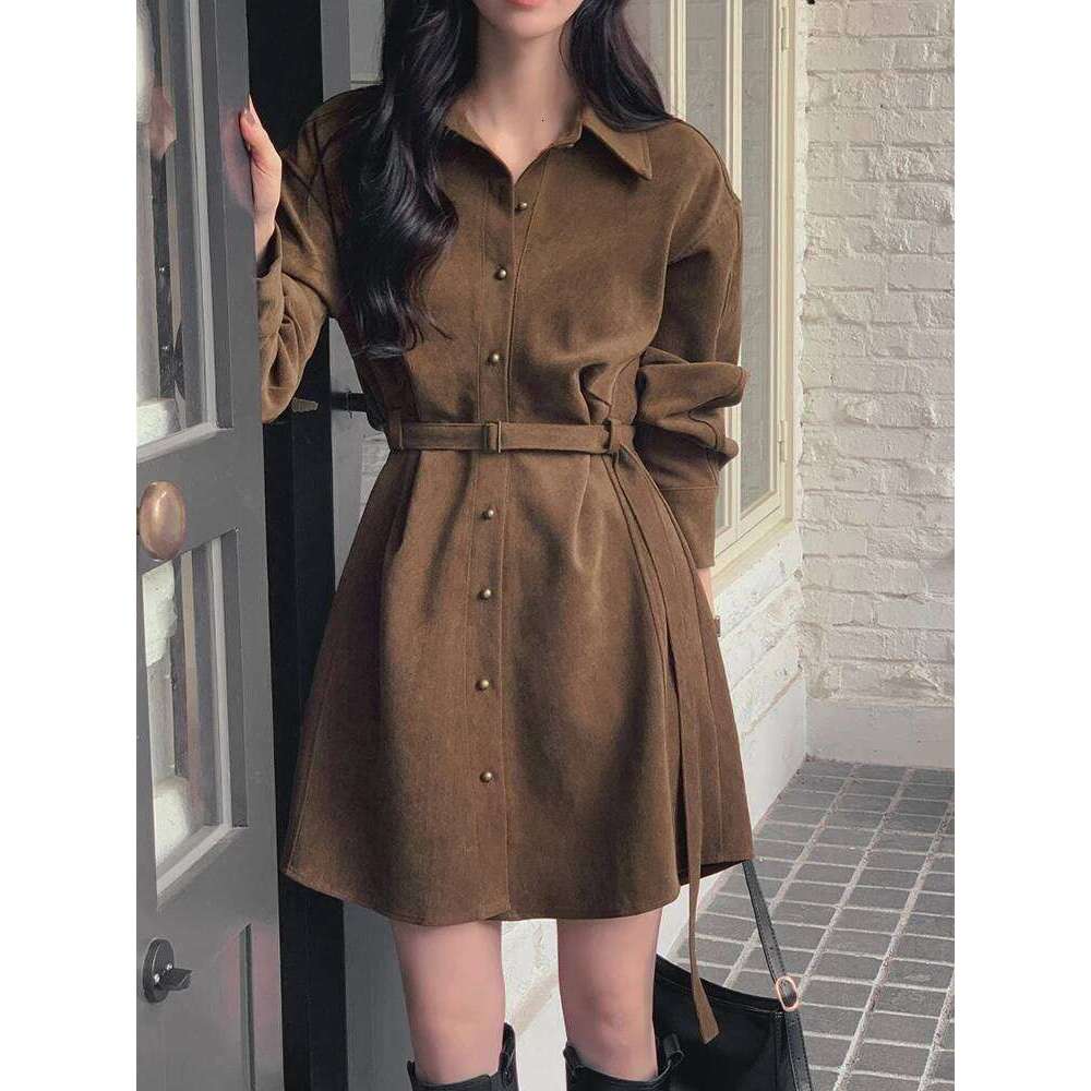French Elegant Mini Women Long Sleeve Button Bandage Office Lady Dresses Vintage Solid Simple A Line Spring Autumn Dress XJ260130