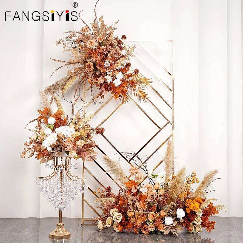 Brown Leaves Natural Dried Pampa Wedding Floor Floral Arrangement Arch Decor Hanging Flower Row Centerpieces Ball Window Display Y260130