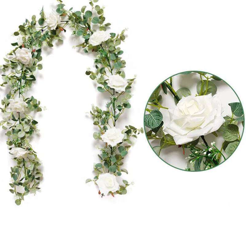 Artificial Garland with White Rose Peony Vine Eucalyptus Strands for Wedding Birthday Party Home Garden Decoration Y260130