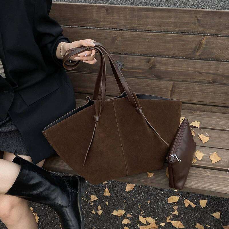 Faux Suede Tote Bags For Women Luxury Handbags Purses 2025 New In Vintage Large Capacity Shoulder Bag Z260130