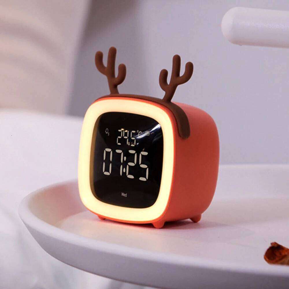 Newest Mini Portable Cartoon Rabbit Ear Shape Rechargeable Digital Display LED Nigh Light Alarm Clock with Backlit Home Decor W260130