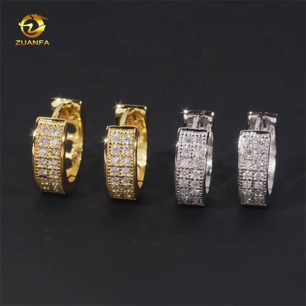 Pass Diamond Tester Two Row Diamond Hoop Iced Out Moissanite Hip Hop 925 Silver Earrings