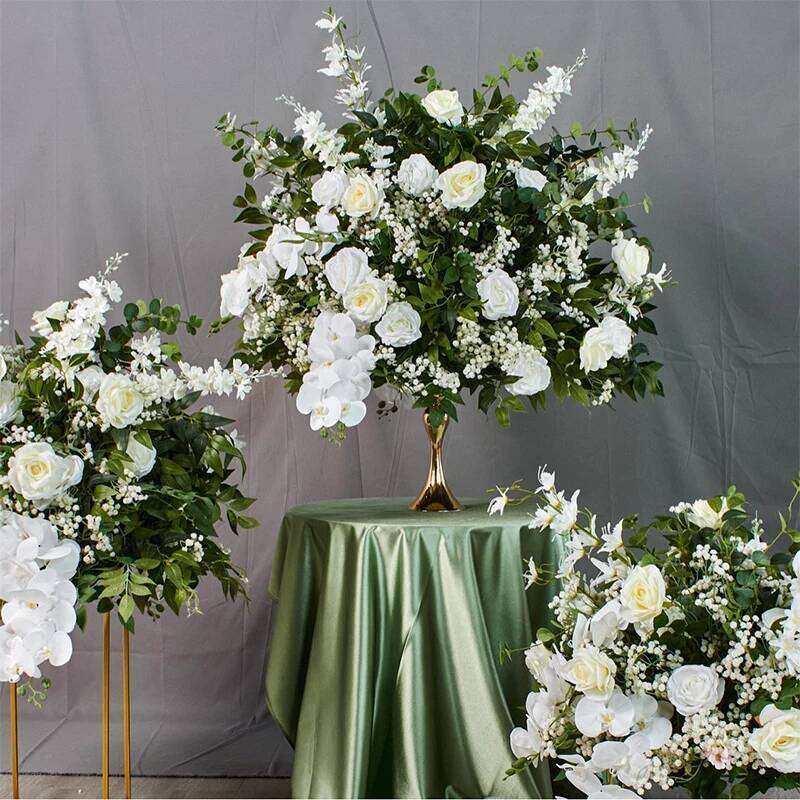 White Rose Greenery Artificial Flower Green Plant Leaf Arrangement Wedding Table Centerpiece Floral Ball Banquet Party Prop Y260130